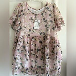 Elegant Pink Leaf Print Women's Blouse